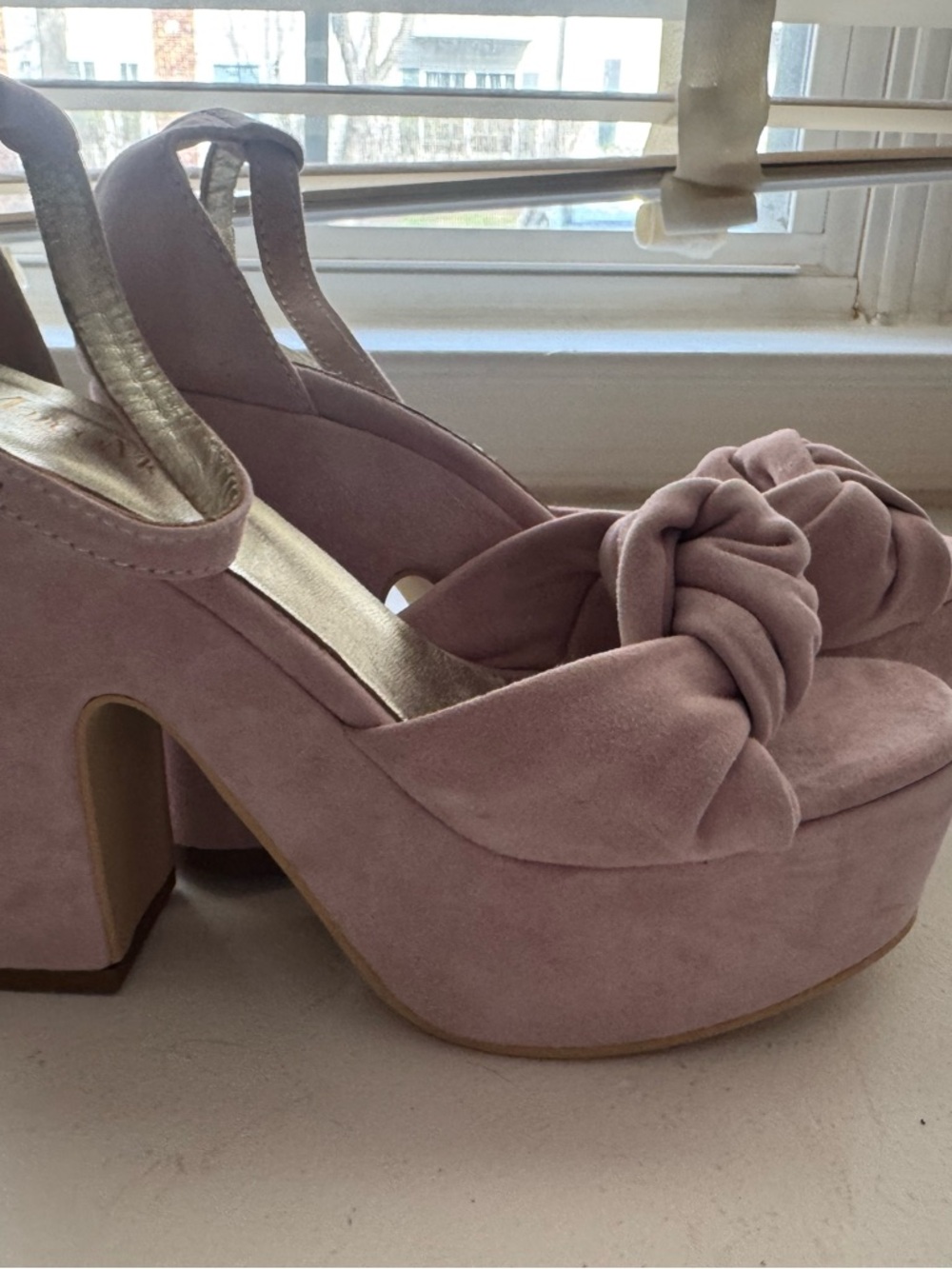 Marco Moreo Blush Suede Platform Block Heel Sandals Size 38